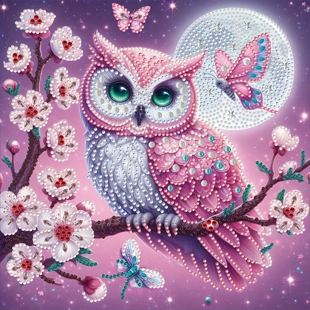 Art Craft Butterfly - Pink Rhinestone Owl On Plum Blossom