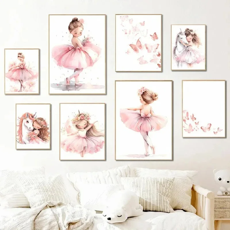Art Craft Butterfly - Pink Ballerina Girl Unicorn Butterfly Poster