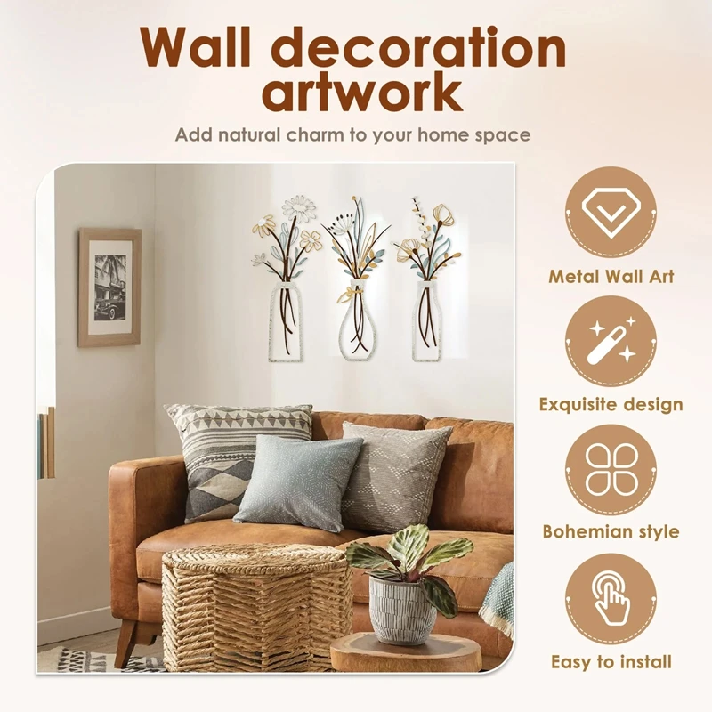 3pcs Metal Flowers Wall Decora – обзор и цена Art Craft Room